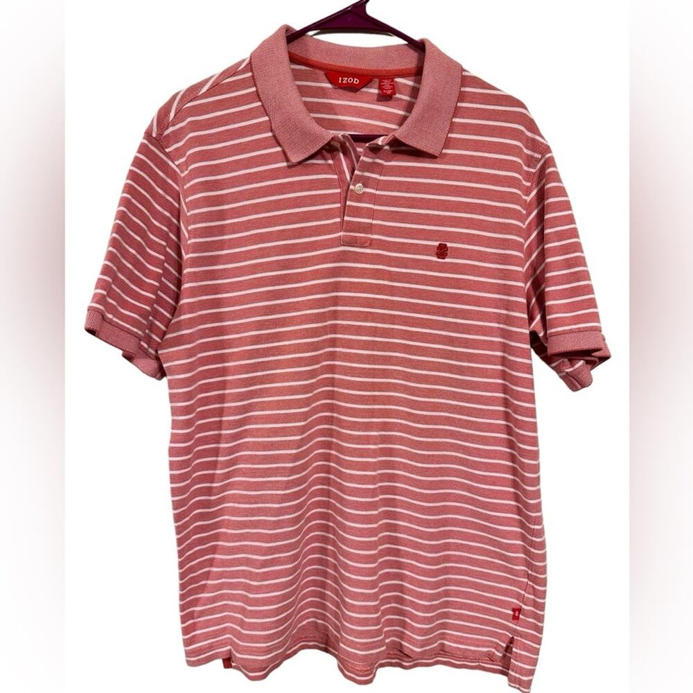 Izod Pink and White Striped Polo Short Sleeve Shirt Men's Size XL
